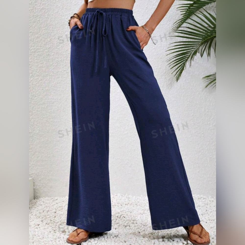 SHEIN LUNE Drawstring Waist Wide Leg Pants